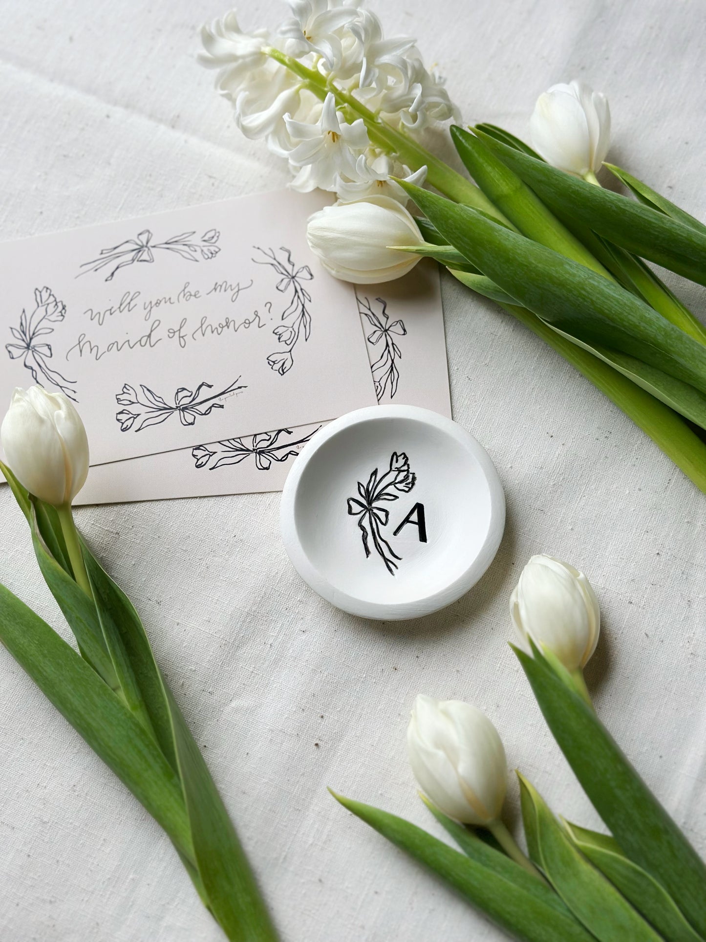 Personalized Ring Dish | Black Floral Bow Monogram