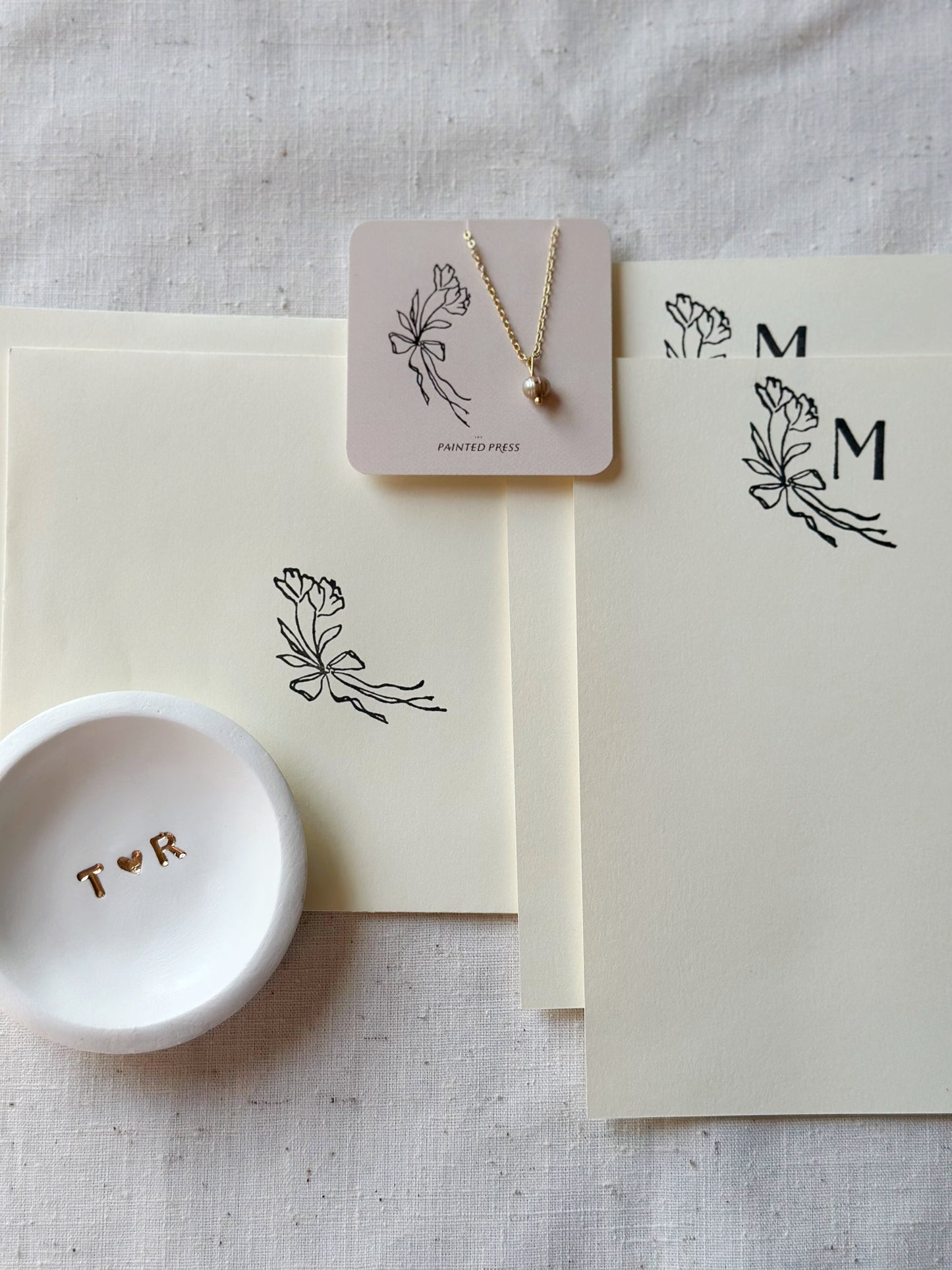 Custom Gift Set - Stationery, Art Print, Pearl Necklace, Dish