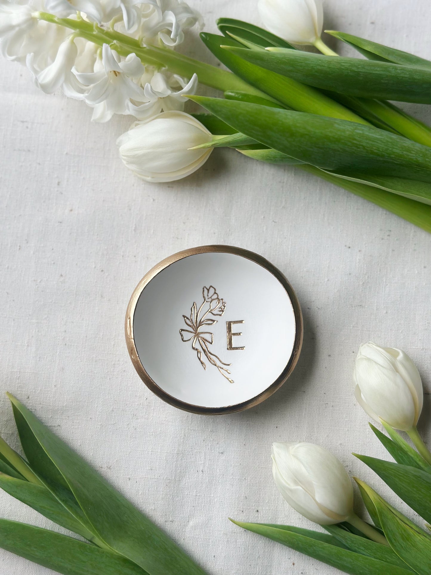 Personalized Ring Dish | Floral Bow Monogram