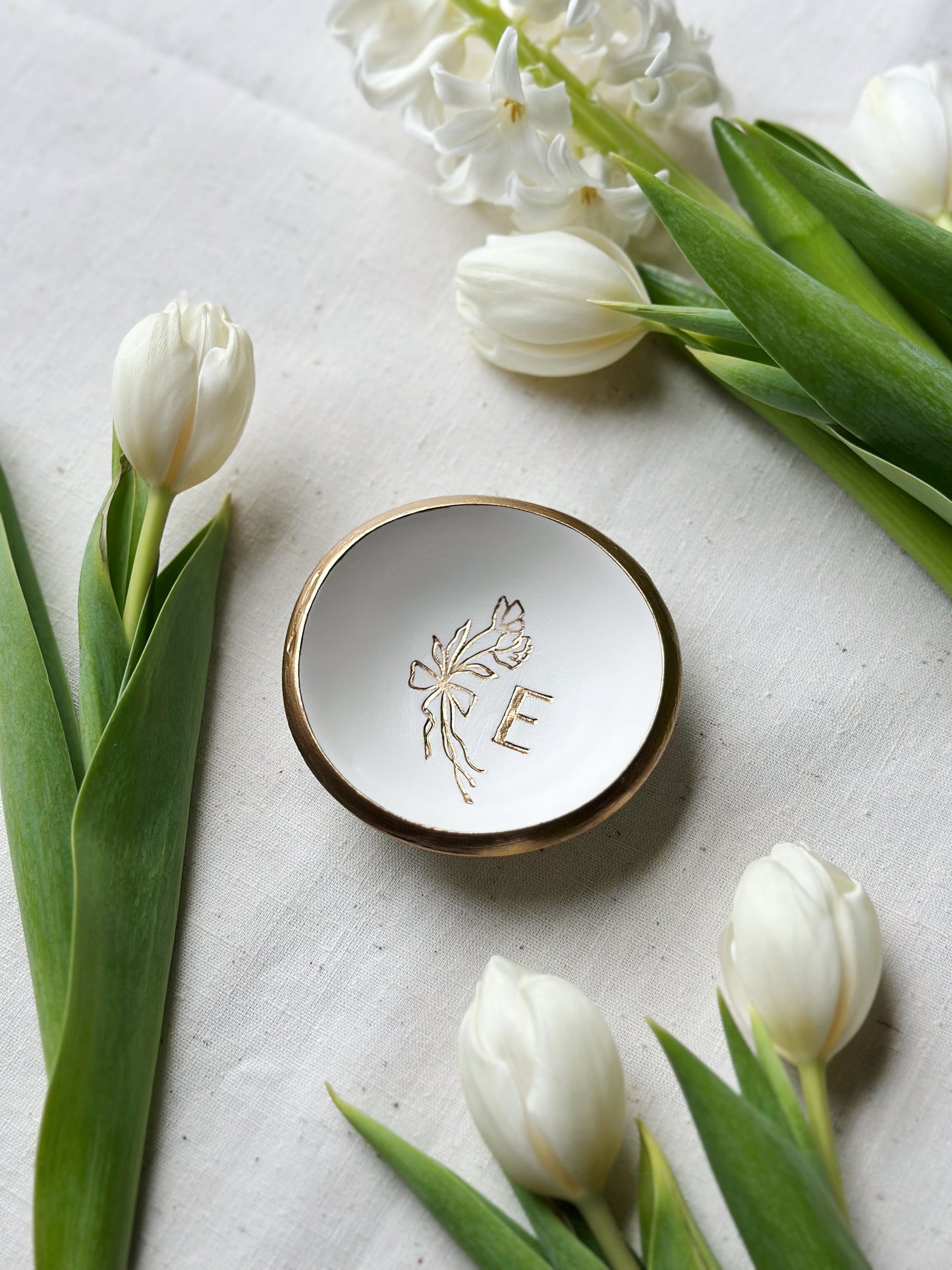Personalized Ring Dish | Floral Bow Monogram