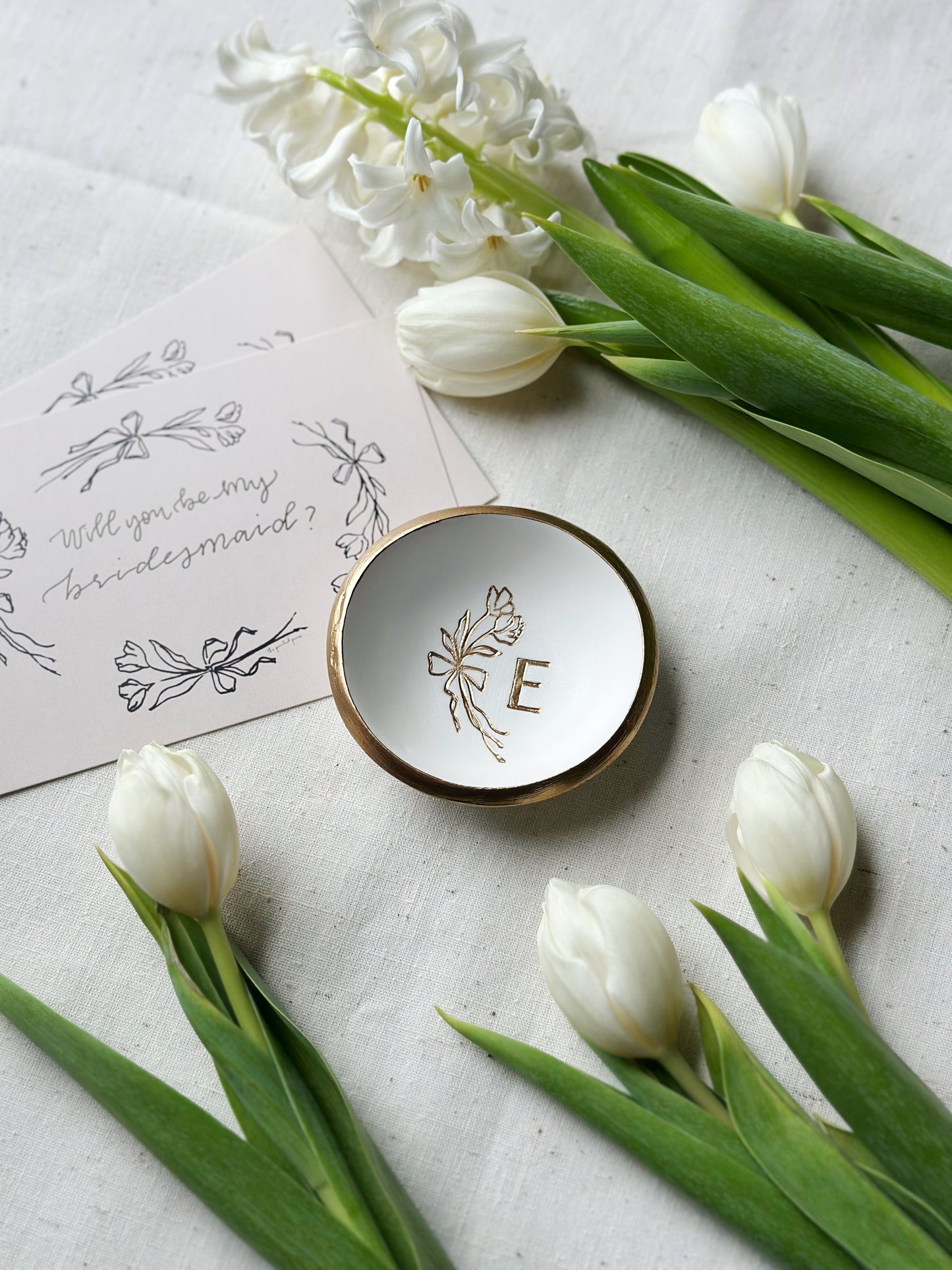 Personalized Ring Dish | Floral Bow Monogram