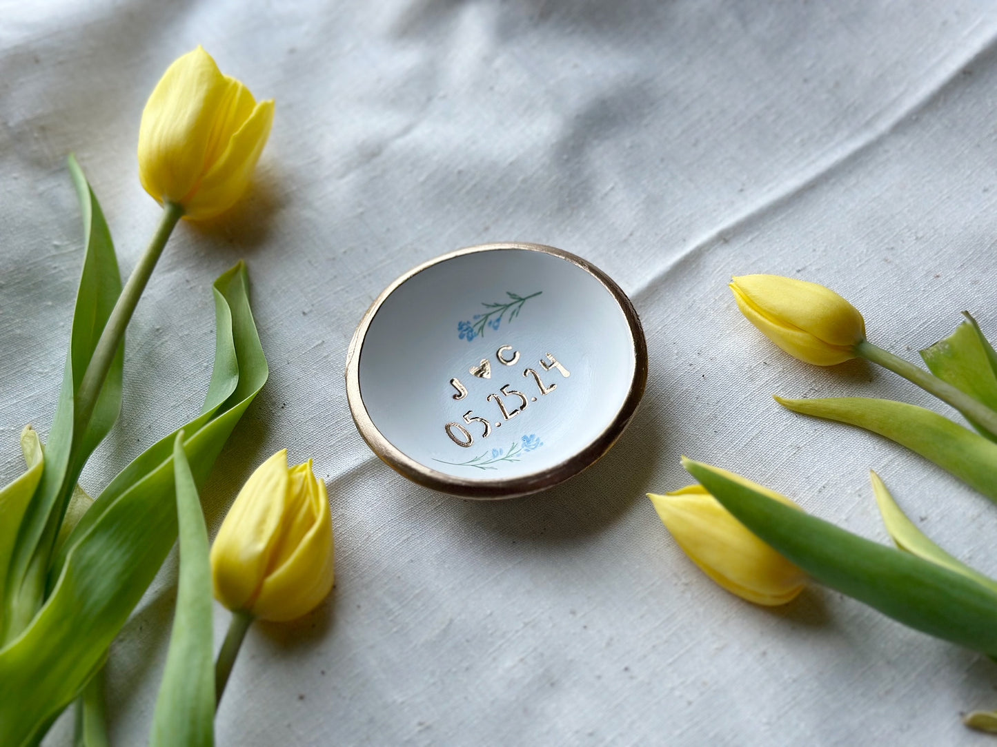 Personalized Ring Dish | Blue Forget-Me-Not