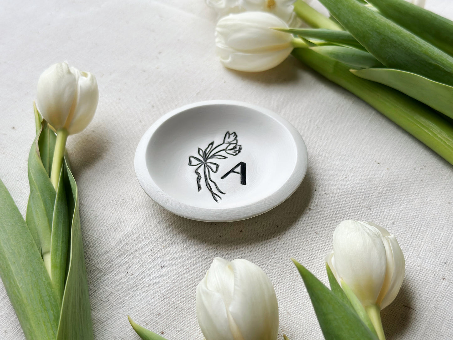 Personalized Ring Dish | Black Floral Bow Monogram
