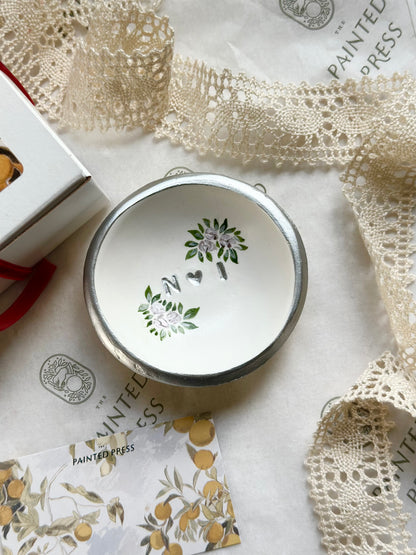 Personalized Ring Dish | Pearl Floral | Silver