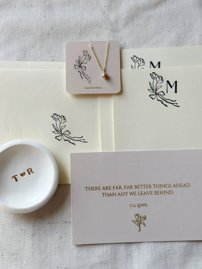 Custom Gift Set - Stationery, Art Print, Pearl Necklace, Dish