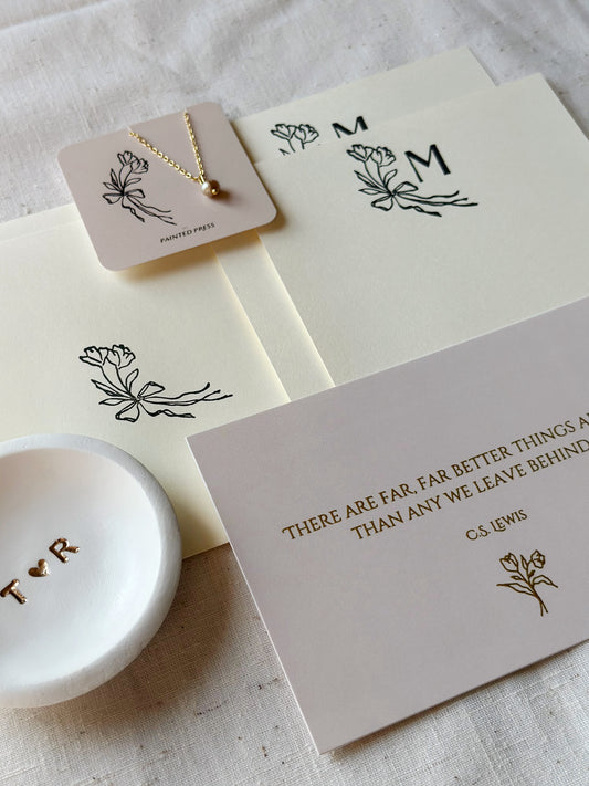 Custom Gift Set - Stationery, Art Print, Pearl Necklace, Dish