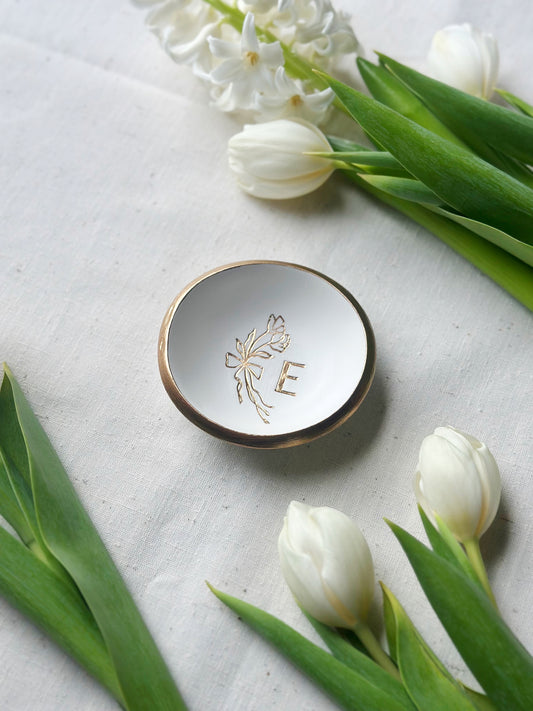 Personalized Ring Dish | Floral Bow Monogram