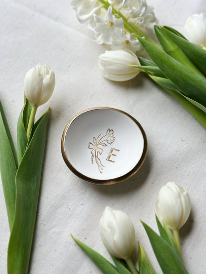 Personalized Ring Dish | Floral Bow Monogram