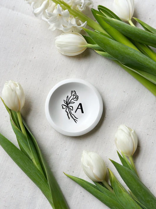 Personalized Ring Dish | Black Floral Bow Monogram