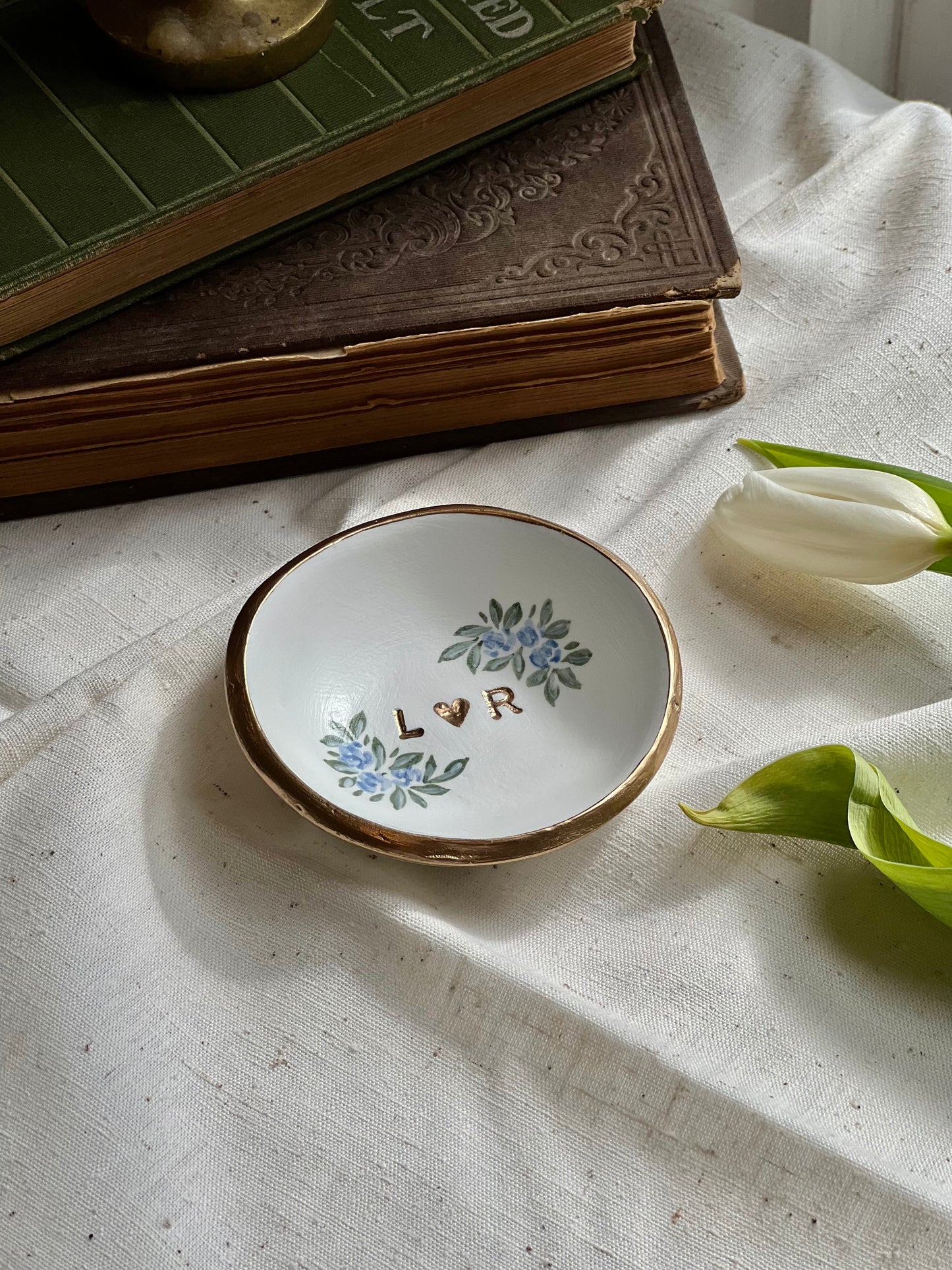 Personalized Ring Dish | Wild Blue Florals
