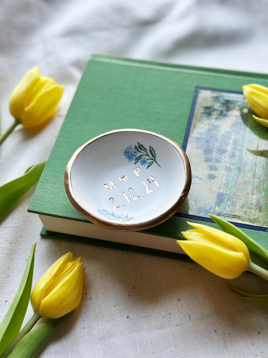 Personalized Ring Dish | Blue Hydrangea
