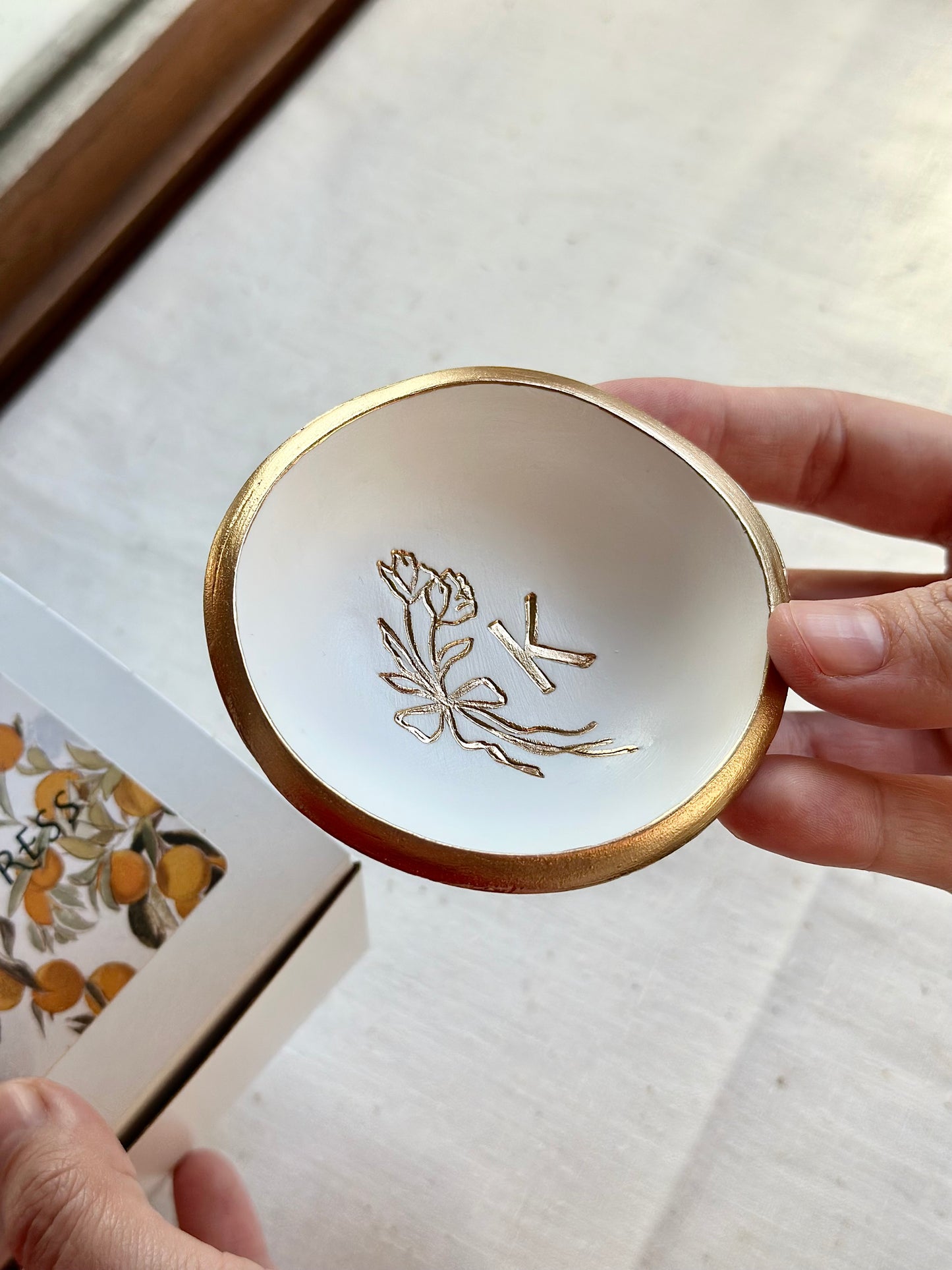 Personalized Ring Dish | Floral Bow Monogram