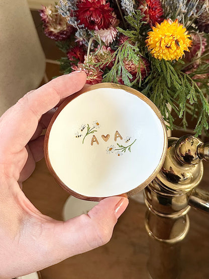 Personalized Ring Dish | Bumblebees + Daisies