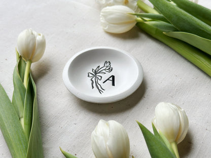 Personalized Ring Dish | Black Floral Bow Monogram
