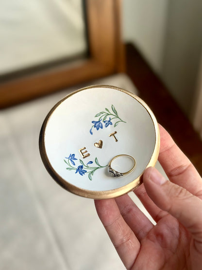 Personalized Ring Dish | Blue Delphinium