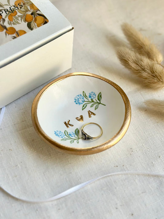 Personalized Ring Dish | Blue Hydrangea
