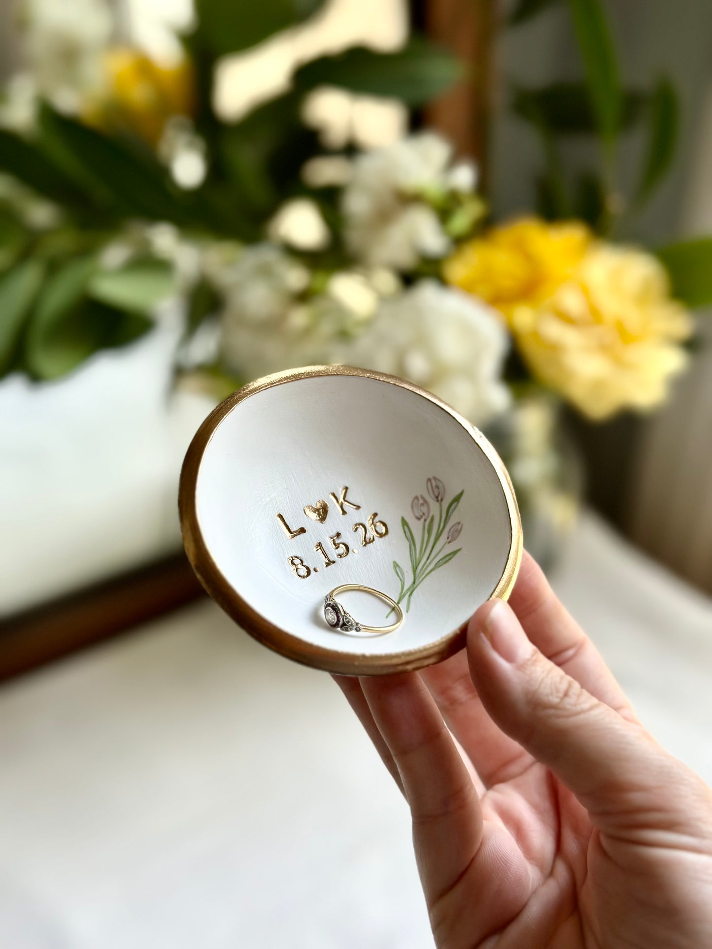 Personalized Jewelry Dish | White Tulips