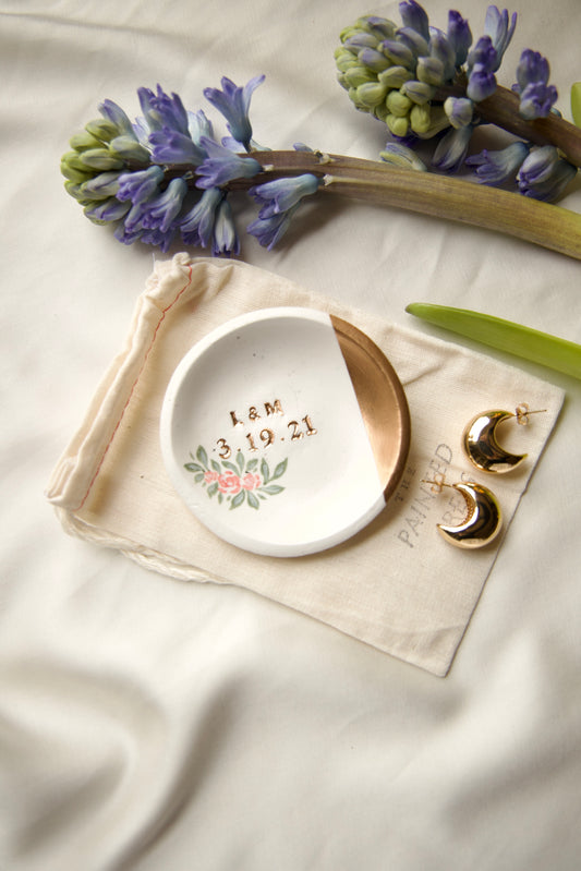 Personalized Ring Dish | Pink Florals Speckled